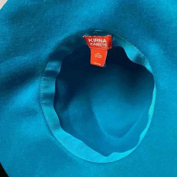 KIRNA ZANETE AT TARGET WOMENS TEAL 100% WOOL HAT BLACK RIBBON BAND  CLEAN - Picture 7 of 9